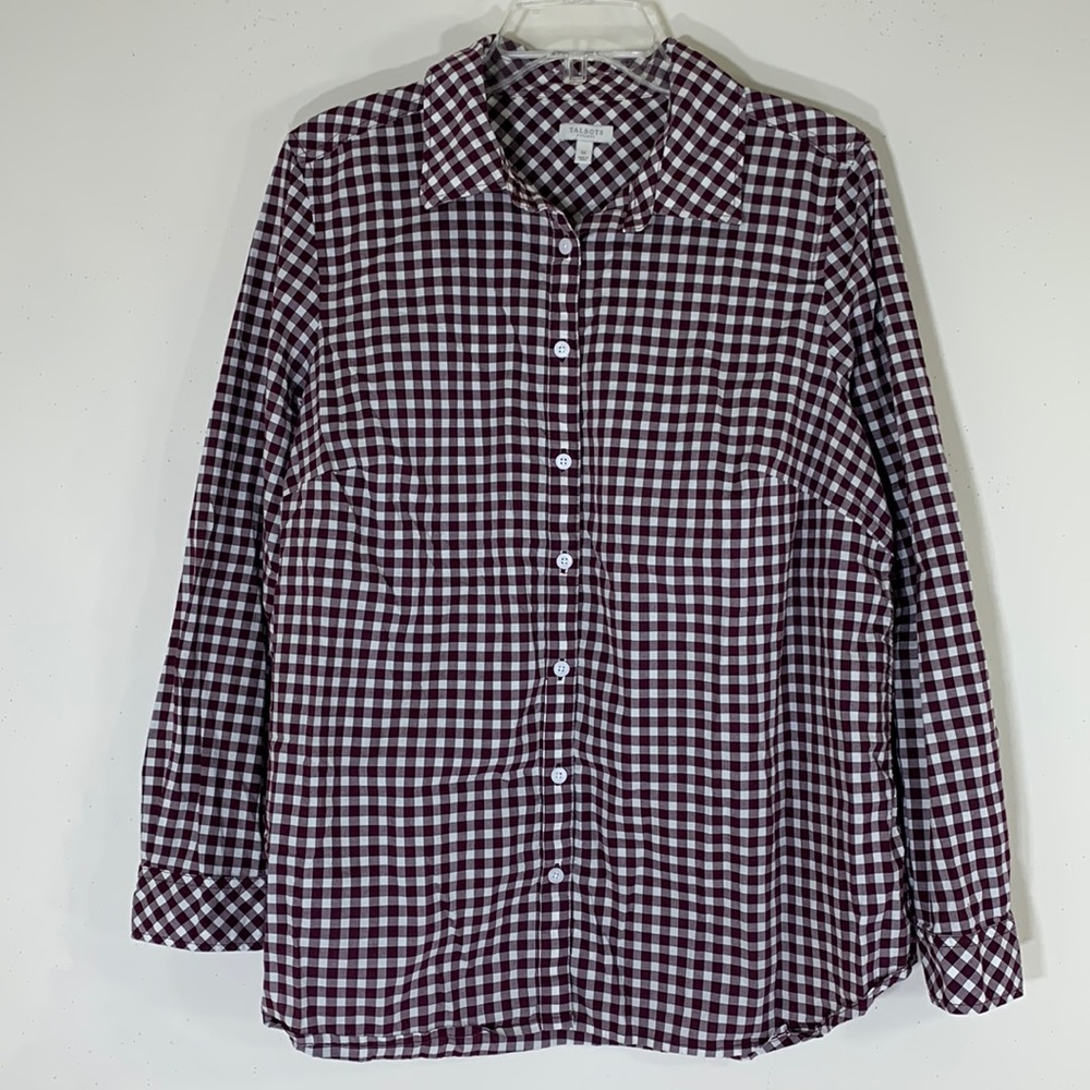 Talbots Burgundy and White Gingham Button-Down Shirt